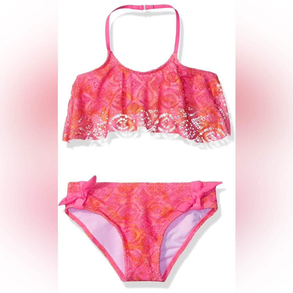 Little Girls Crochet Pink & Orange Bikini Swim Set